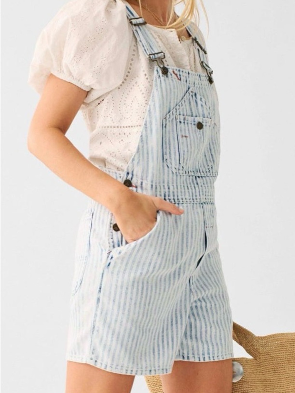 Faherty Topsail Shorterall Railroad Stripe Overalls Dungarees Size L WDU2365